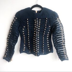 Balmain x HM beaded mesh blue top